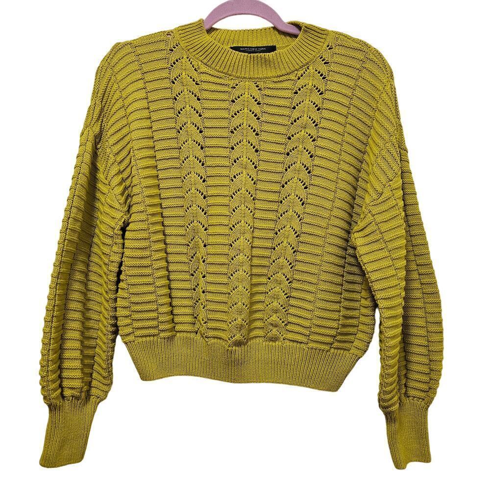 Andrew Marc 3d textured knit "M" mustard green sweater. Sturdy.โ Bell sleeve.